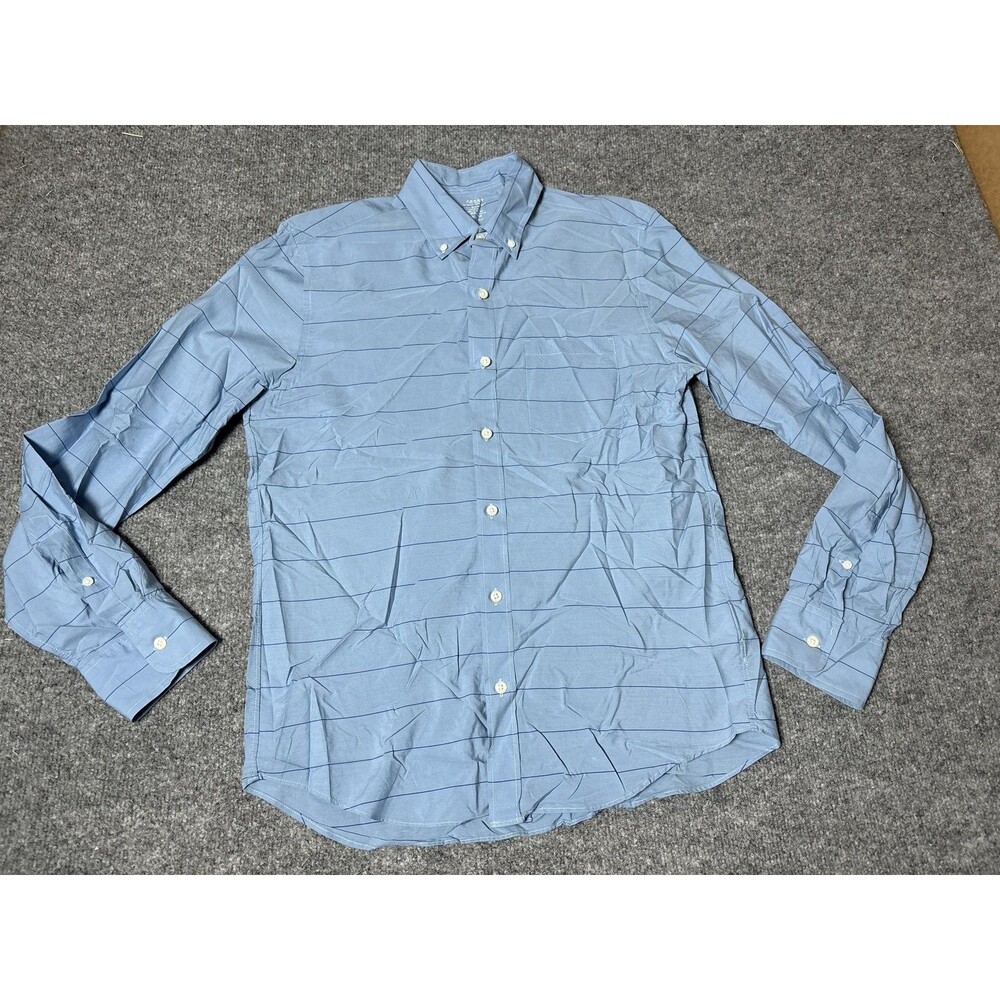 J.CREW Shirt Mens M Blue Stripe Long Sleeve Woven Button-Down Pocket Casual
